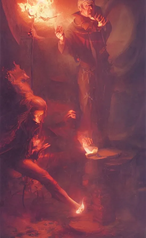 Image similar to a mage casting a curse on himself by wlop and kev walker and delphin enjolras and daniel f. gerhartz