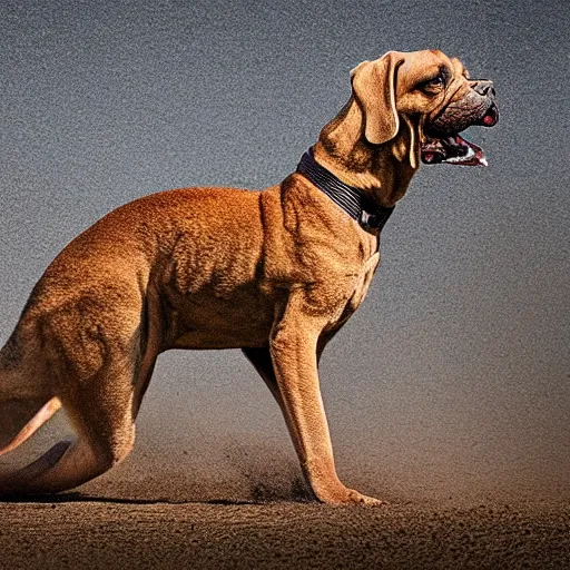 Prompt: a boerboel mastiff running, chasing a kangaroo, detailed, intricate, by martin rak