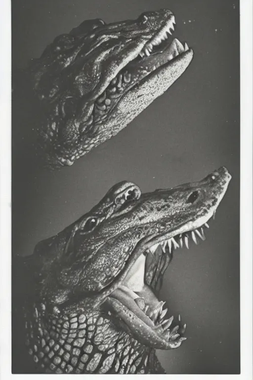 Prompt: a beautiful polaroid of a crocodile headed god