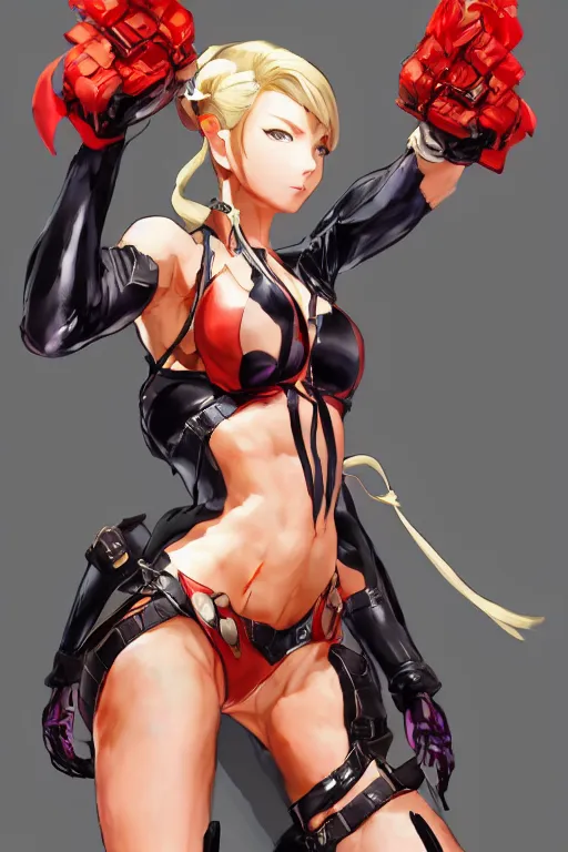 Image similar to Cammy from street fighting spinoff in blade and soul concept art on a render by the artist Hyung tae Kim , Shigenori Soejima, Jiyun Chae, Joe Madureira, trending on Artstation by Hyung tae Kim, artbook, Stanley Artgerm Lau, WLOP, Rossdraws , Shigenori Soejima