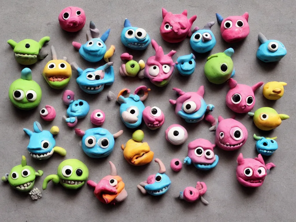 Prompt: clay material, cute little monsters