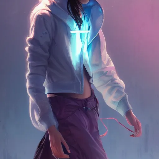 Image similar to asian lightning goddess wearing modern clothing, hoodie, jean shorts, slice of life, modern cyberpunk, highly detailed, digital painting, artstation, concept art, sharp focus, illustration, cinematic lighting, art by artgerm and greg rutkowski and alphonse mucha