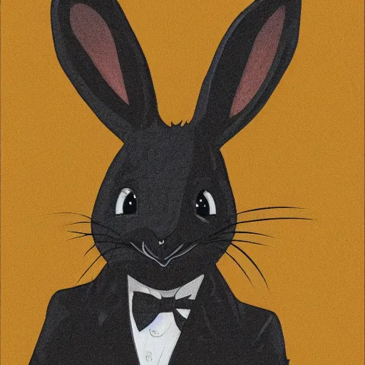 Image similar to A extremely highly detailed majestic hi-res beautiful, highly detailed head and shoulders portrait of a scary terrifying, horrifying, creepy black cartoon rabbit with scary big eyes, earing a shirt laughing, hey buddy ole pal, let's be friends, in the style of Walt Disney