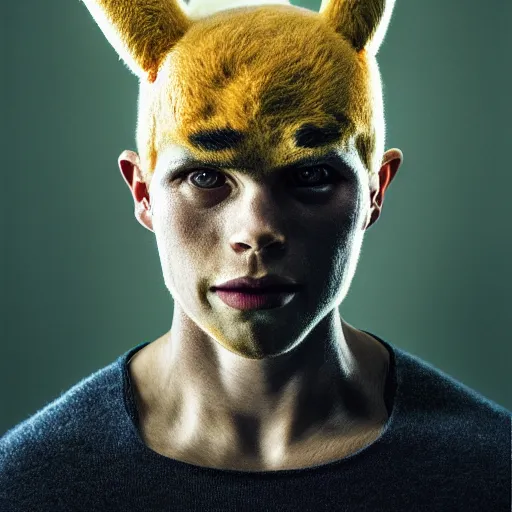 Image similar to portrait of pikachu - human hybrid, by annie leibovitz, man, studio lighting, award - winning