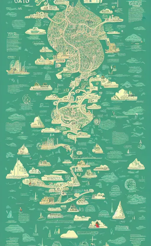 Image similar to a poster with a map on it, poster art by victo ngai, behance contest winner, environmental art, lovecraftian, intricate, infographic, marginalia, unreal engine, epic