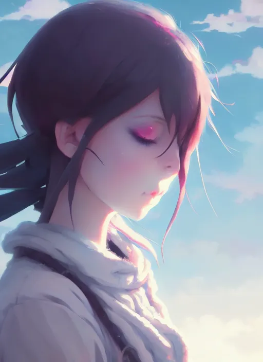 Image similar to portrait of cute goth girl, cloudy sky background lush landscape illustration concept art anime key visual trending pixiv fanbox by wlop and greg rutkowski and makoto shinkai and studio ghibli