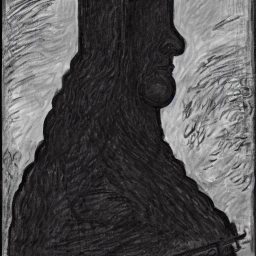 Image similar to ordered by alexander archipenko, by claude monet adventure time. a illustration of a large, black - clad figure of the king looming over a small, defenseless figure huddled at his feet. the king's face is hidden in shadow. menacing stance, large, sharp claws, dangerous & powerful creature.