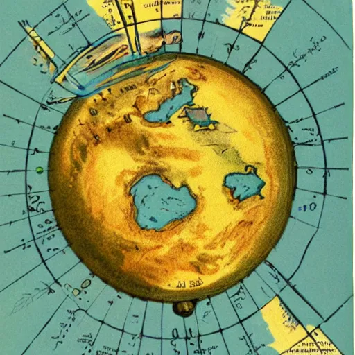 Prompt: vintage scientific illustration from the 1970s of the earth as a face