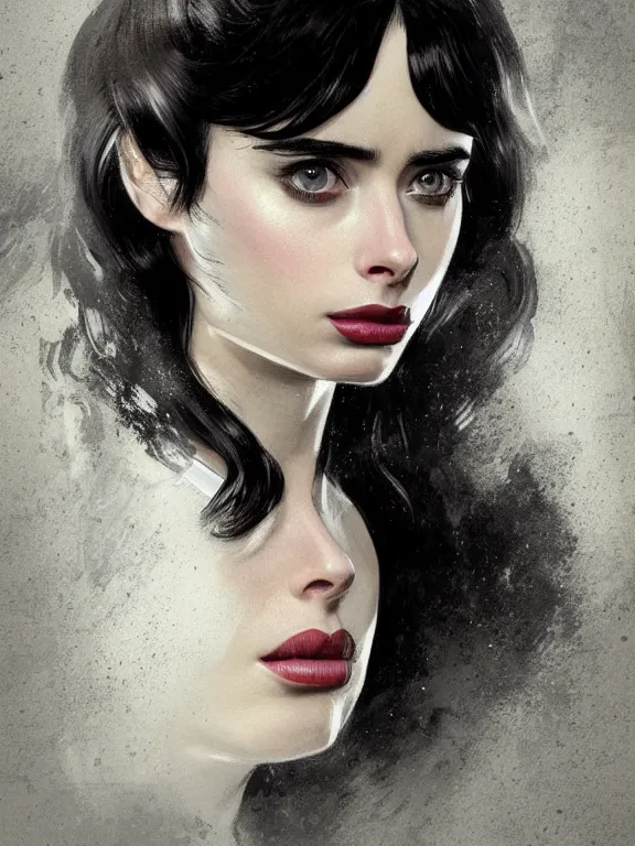 Prompt: face portrait of a beautiful young krysten ritter as the black widow in fallout 4, long black hair, art by ryo shiotani and greg rutkowski, intricate, rule of thirds, beautiful, cute, cinematic lighting, vintage art by serge ivanoff, drawing by adonna khare