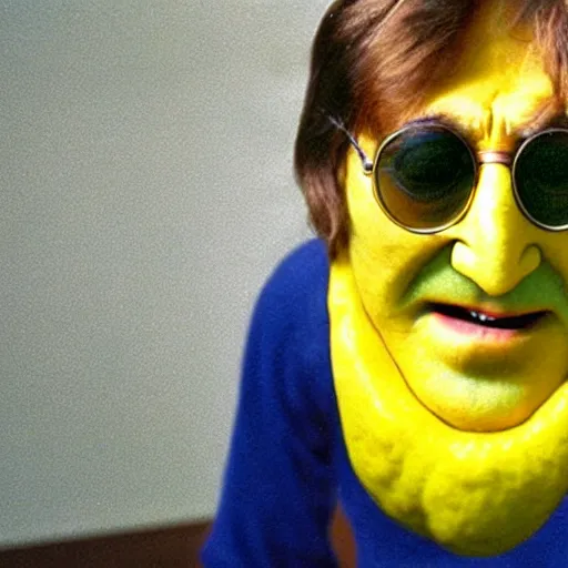 Image similar to john lennon inside a lemon costume, ultra realistic, highly detailed, colorized, 4 k