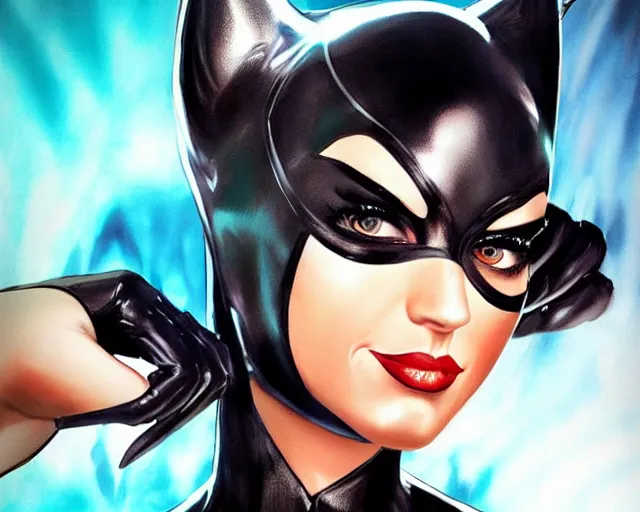 Image similar to katy perry as catwoman, intense fan art comic book cover art, sharp, smooth, ultra fine detail, art by artgerm, wlop, rutkowski