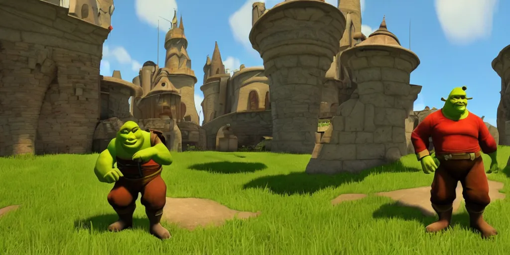 Image similar to shrek in team fortress 2 on the red team playing upward, realistic 4 k octane beautifully detailed render, 4 k post - processing, highly detailed, intricate complexity, epic composition, magical atmosphere, cinematic lighting, masterpiece, ultra hd