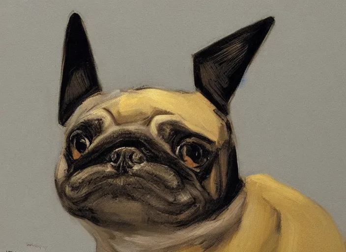 Image similar to a highly detailed beautiful portrait of a pikachu that looks like a pug, by gregory manchess, james gurney, james jean