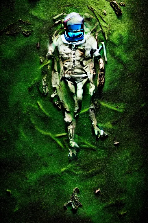 Prompt: dead astronaut in a swamp, hyperrealistic, detailed, high quality
