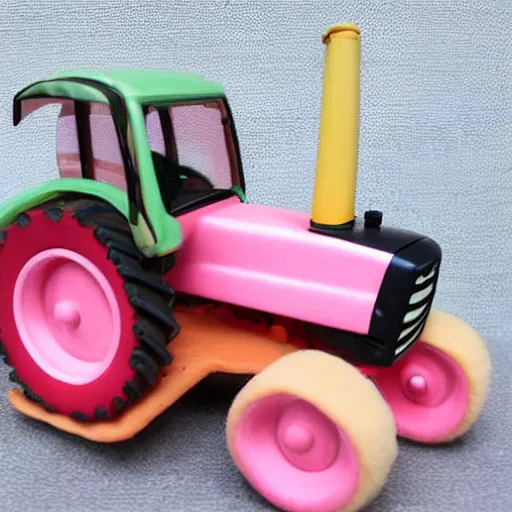 Image similar to a very soft persian pink plush john deere tractor with pluche