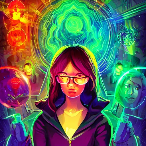 Image similar to skill magic geek inside matrix deepdream radiating a glowing aura stuff loot legends stylized digital illustration video game icon artstation lois van baarle, ilya kuvshinov, rossdraws,