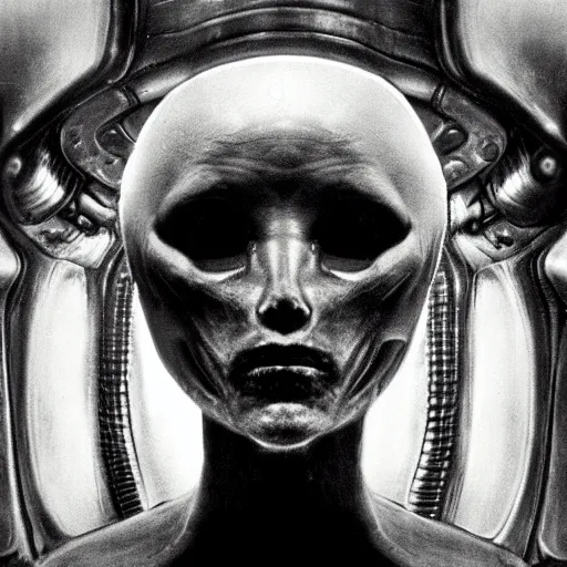 Prompt: portrait-photograph of an alien by H R Giger ::