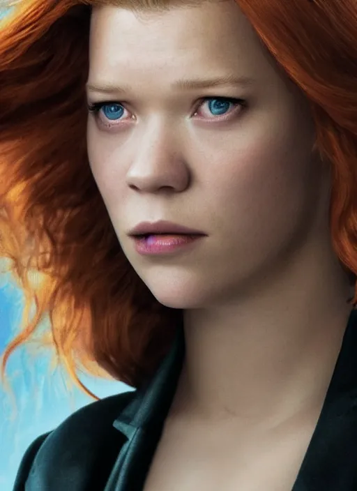 Prompt: lea seydoux portraying a beautiful mara jade from star wars legends, in a black suit, without lightsaber, movie, hyper realistic, hollywood promotional image, imax, 8 k