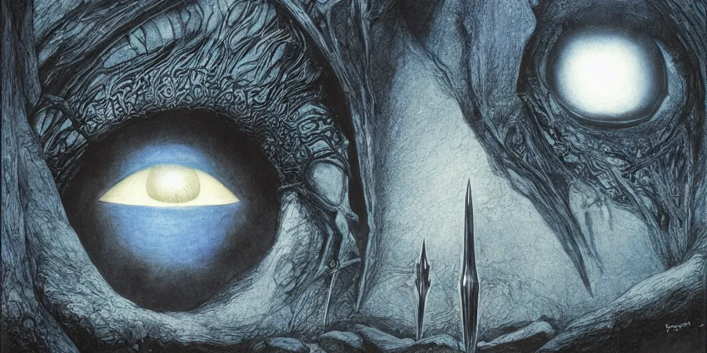 Prompt: the eye of Sauron, the lord of the rings, by John Howe, by Alan Lee