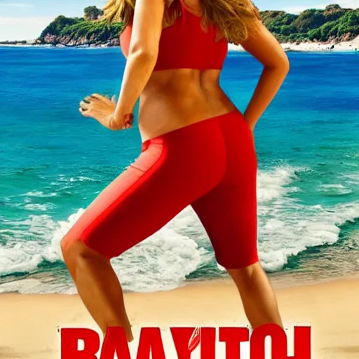 Image similar to beach promotional poster for Baywatch but every person is anthropomorphic animal in bikinis
