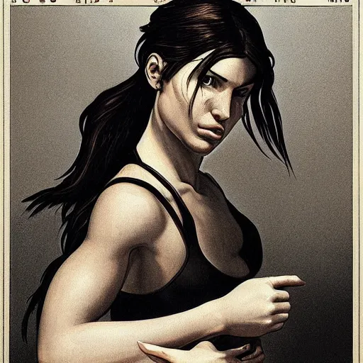 Image similar to portrait of lara croft by goya and escher and hogarth, illusion surreal art, highly conceptual figurative art, intricate detailed illustration, controversial poster art, polish poster art, geometrical drawings, no blur