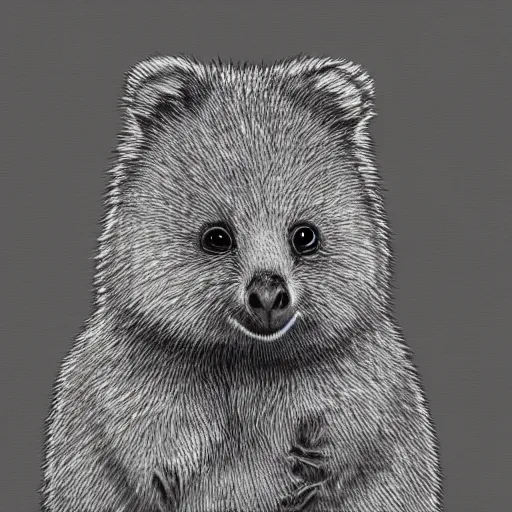 Image similar to monochromatic illustration of a happy quokka, one line, line drawing, unbroken, minimalist