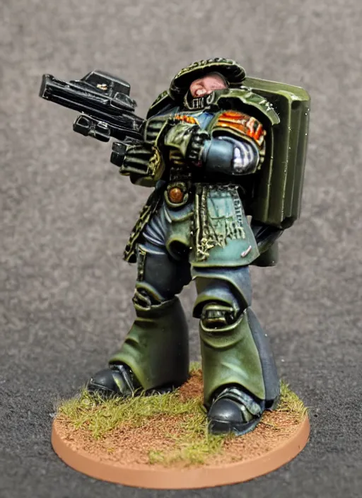 Prompt: 8 0 mm resin detailed miniature of a warhammer 4 0 k space marine with an incredible long sniper barrel, product introduction photos, 4 k, full body,