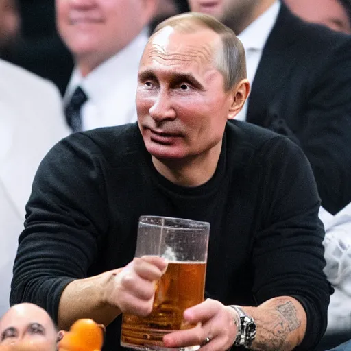 Image similar to drake drinks vodka with vladimir putin