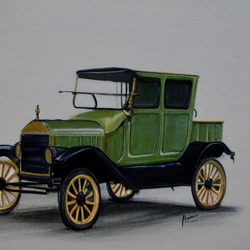 Image similar to an oil paint sketch of a ford model t