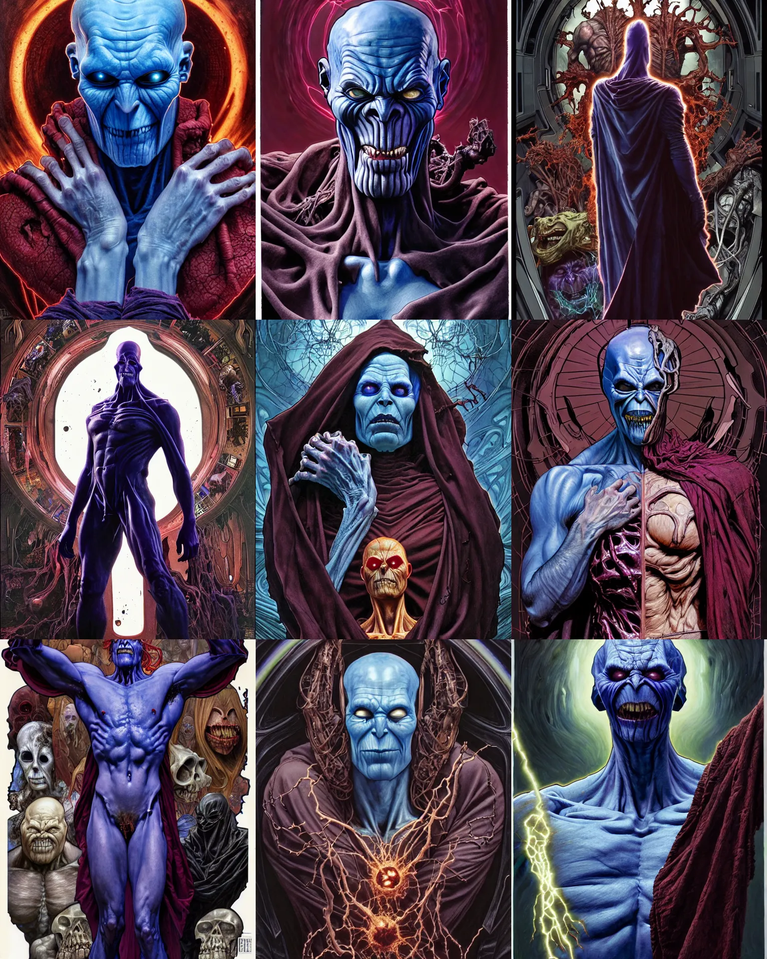 Prompt: the platonic ideal of anne leibovitz of cletus kasady ultimate carnage thanos dementor doctor manhattan chtulu nazgul, detailed, intricate, hyperrealism, intense, scary, decay, dmt, art by brock hofer and artgerm and greg rutkowski and alphonse mucha