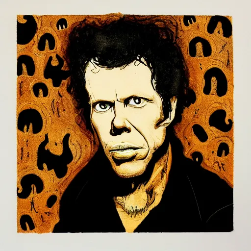 Prompt: tom waits in a world of mushrooms, by Stephen Bliss