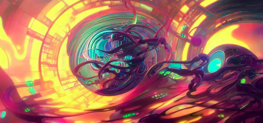 Image similar to swirling vortexes of computer hardware vaporwave aesthetic, colorful, psychedelic, digital painting, artstation, concept art, smooth, sharp focus, illustration, art by artgerm and greg rutkowski and alphonse mucha