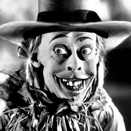 Image similar to movie still of Steve Buscemi playing the role of the Scarecrow in The Wizard of Oz (1939)