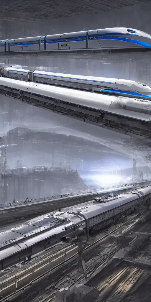 Image similar to concept art, vacuum pipeline maglev train, super high speed, science fiction, future technology, high detail, 8 k.