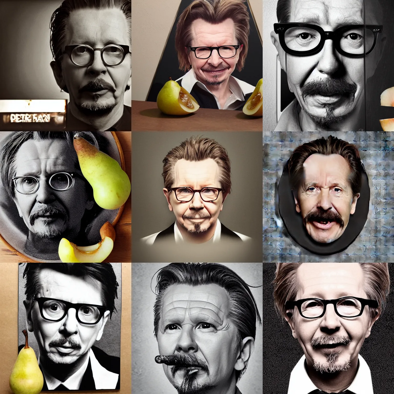 Prompt: gary oldman's face coming out of a sliced pear