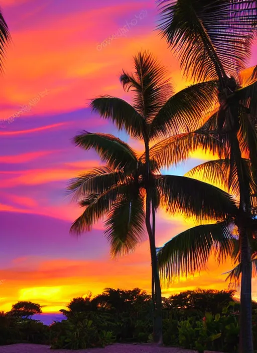 Image similar to tropical heaven, bright gradient sunset