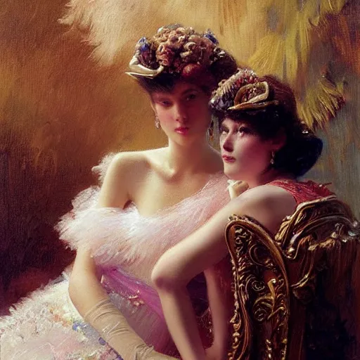 Image similar to a high fashion studio portrait showing effects of social media on teenage girls, painting by gaston bussiere, craig mullins, j. c. leyendecker, dior campaign