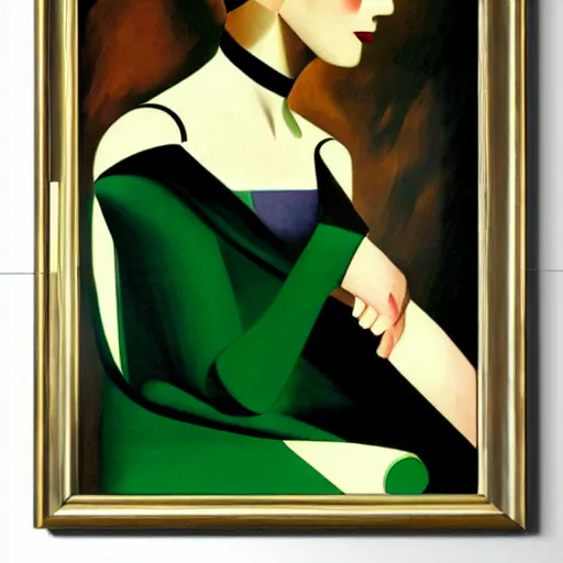 Image similar to portrait of an elegant woman in the 1 9 3 0 s driving a green car, by tamara de lempicka