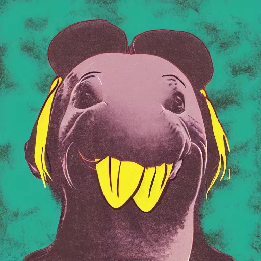 Image similar to a happy walrus by andy warhol, digital art, trending on artstation