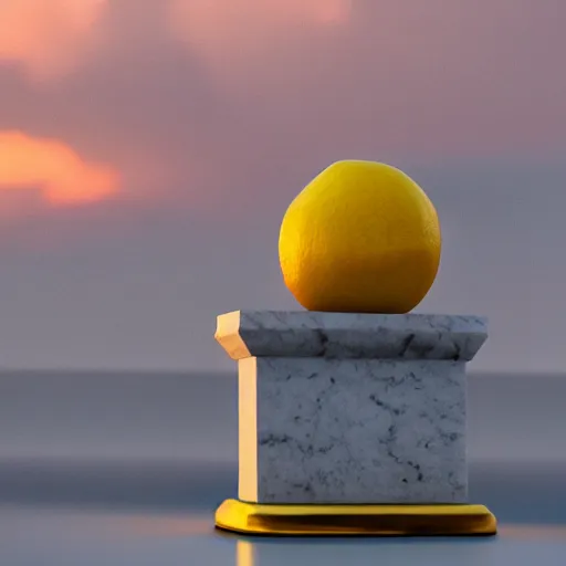 Prompt: marble statue of a lemon at sunset, dslr, 8 k, octane beautifully detailed render, warm mood, cinematic lighting, detailed photo, masterpiece, volumetric lighting, ultra realistic, highly detailed, high quality, lossless, photorealistic