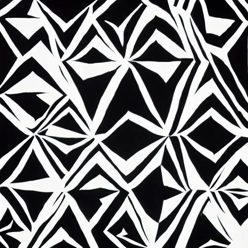 Prompt: graphical painting of symmetrical, geometric shapes with large bold, black paint strokes