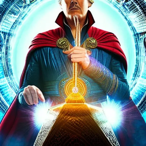 Prompt: Donald Trump cast as Dr. Strange, still from marvel movie, hyperrealistic, 8k, Octane Render,