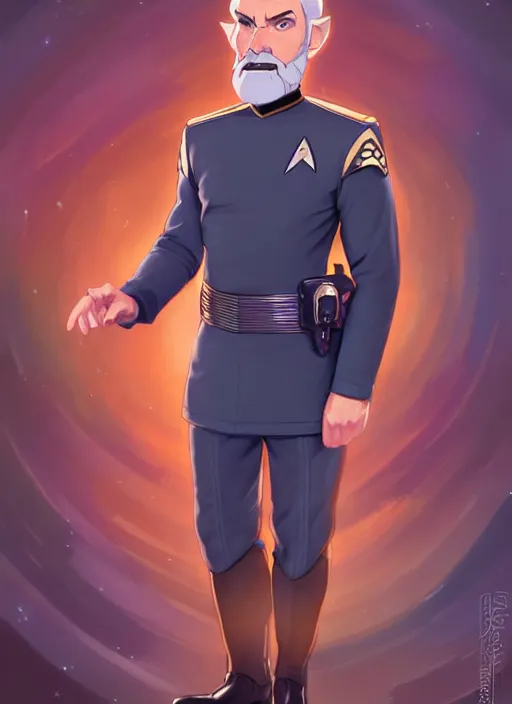 Image similar to cute star trek officer grigori rasputin, natural lighting, path traced, highly detailed, high quality, digital painting, by don bluth and ross tran and studio ghibli and alphonse mucha, artgerm