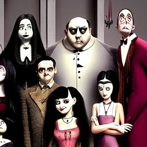 Prompt: the addams family, tim burton movie still