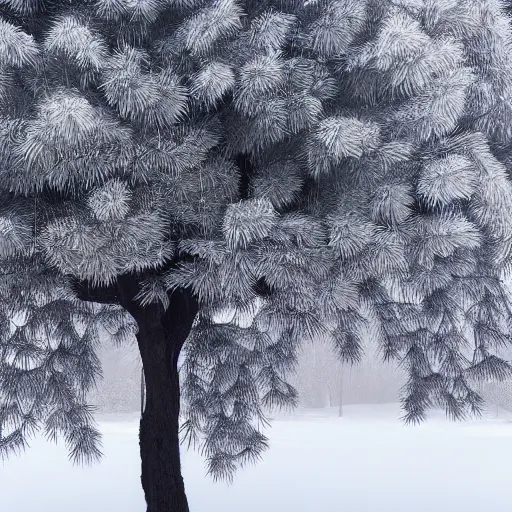 Prompt: artistic pine tree on a winter day