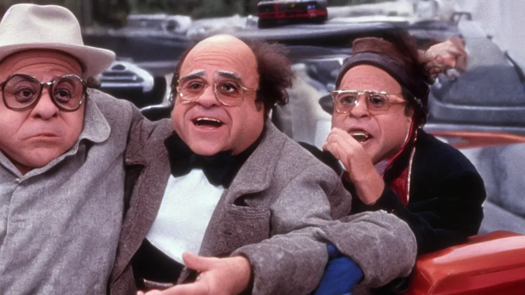 Prompt: A still of Danny Devito in Back to the Future, 8k