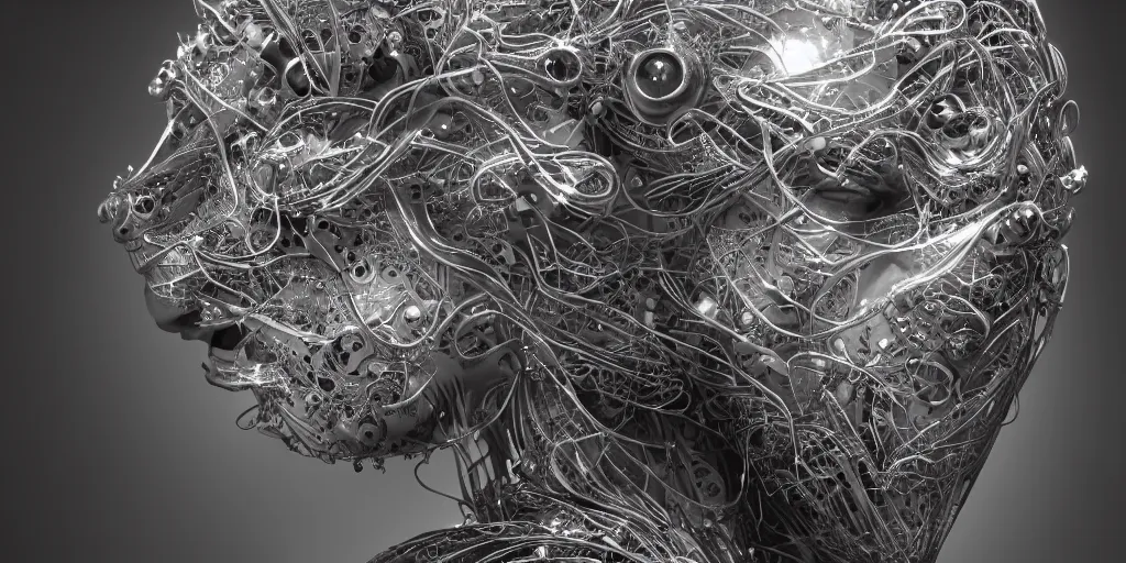 Prompt: hyperrealistic photography of a stunningly beautiful cyborg male, consciences being installed sci - fi, intimate, intricate filigree, fibonacci, in the style of beth cavener, jin kagetsu, and wlop, highly detailed, chrome face symmetry, masterpiece, award winning, sharp focus, concept art, high key, ambient lighting, 8 k, octane render,