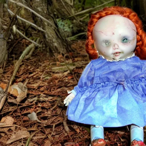 Image similar to broken doll in the woods, found footage