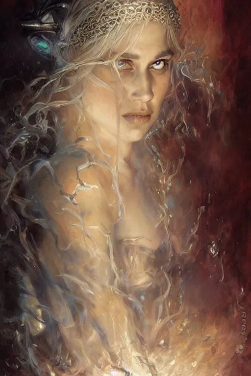 Image similar to portrait of daenerys targaryen. art by gaston bussiere and tomacz alen kopera.