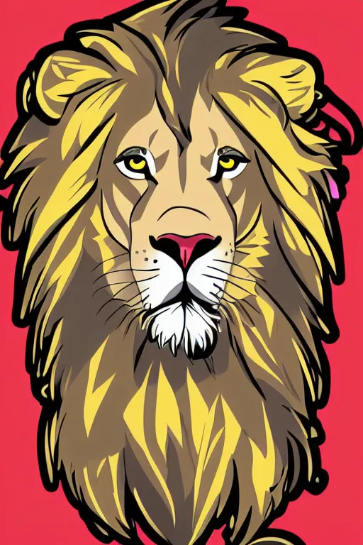 Image similar to Portrait of a lion in anime style, anime, sticker, colorful, illustration, highly detailed, simple, smooth and clean vector curves, no jagged lines, vector art, smooth